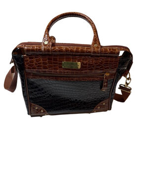 Samantha Brown Faux Croc Satchel Travel Bag Brown Black Top Handle Crossbody